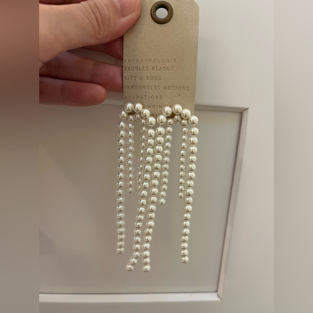 Anthropologie Cream Pearl Cascade Earrings